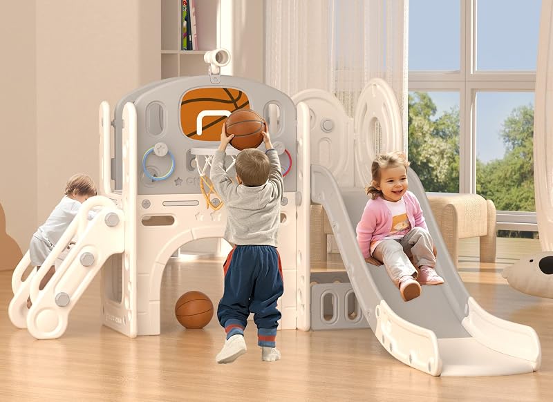 Tobogán 9en1 para niños 1-3 años con aro baloncesto