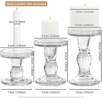 Portavelas cristal 3 Pzas candelabros transparentes velas cónicas