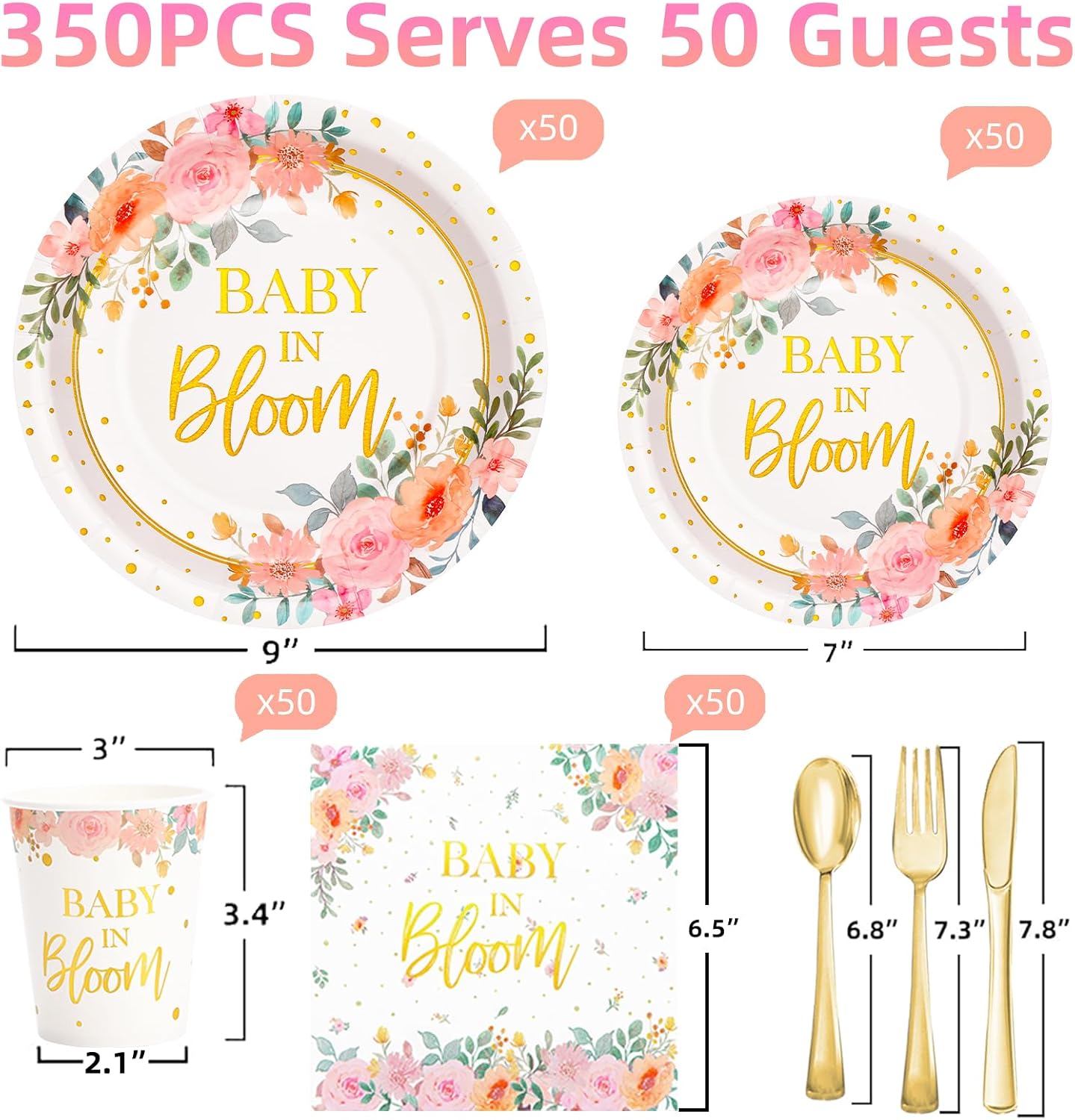 350 Pzas Decoraciones Baby Shower Rosas BabypulgadaBloom