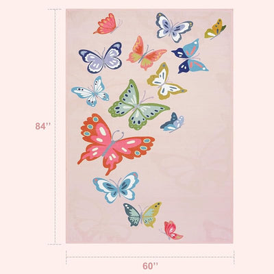 Alfombra antiderrap rosa mariposa dormitorio niña 5x7ft
