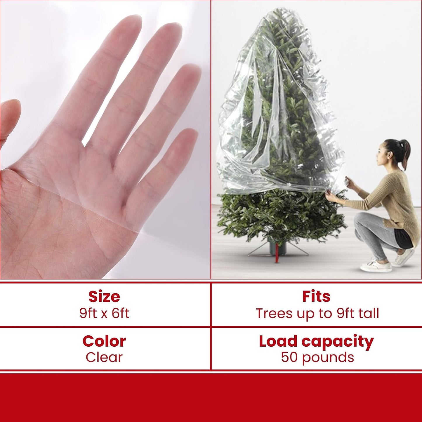 Bolsa plástico transparente 9x6ft para árbol Navidad