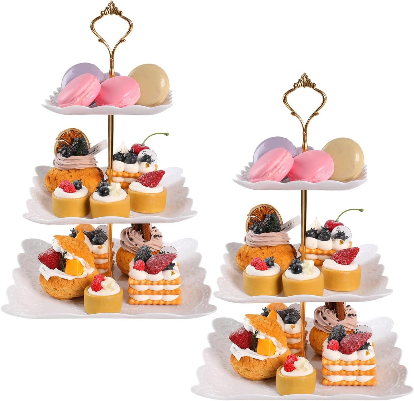 Soporte cupcakes 3 niveles plástico cuadrado 2 pzas blanco
