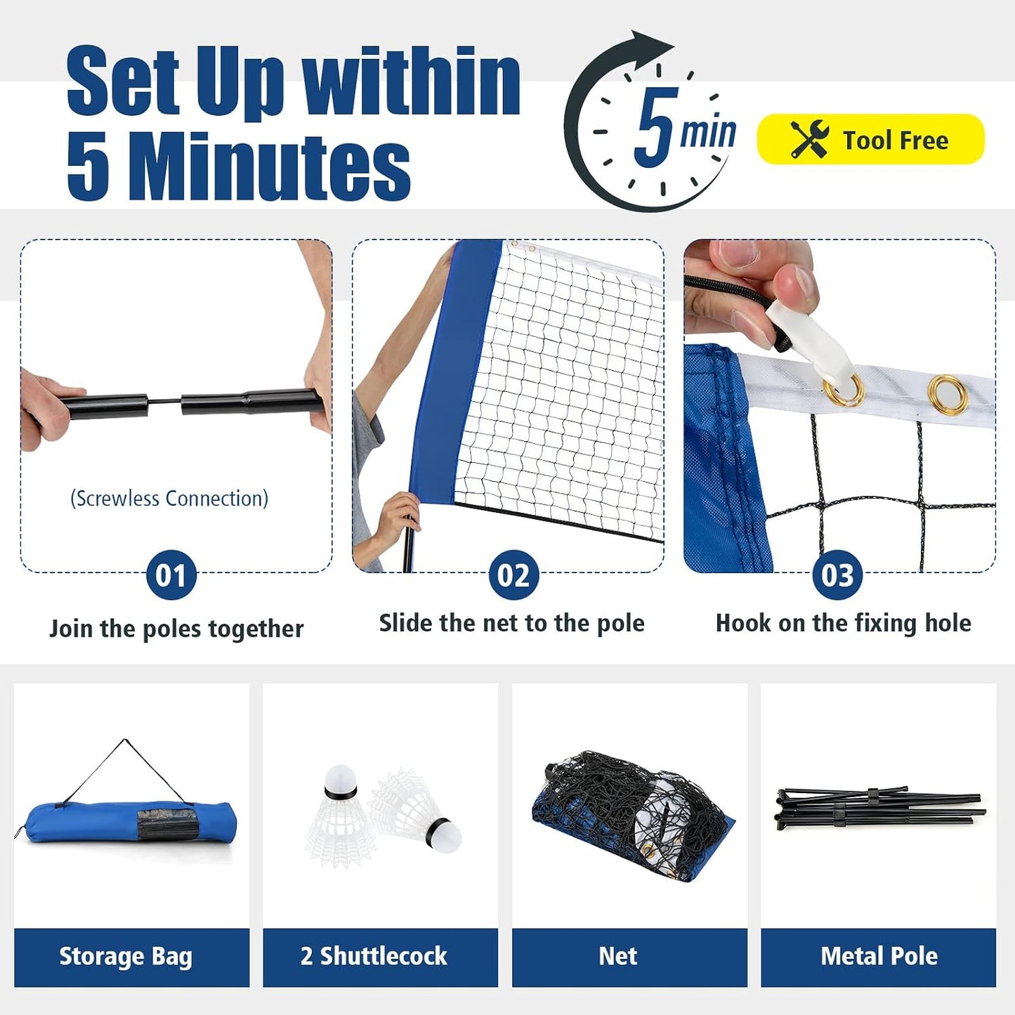 Set red bádminton pickleball 10/14ft 2 volantes