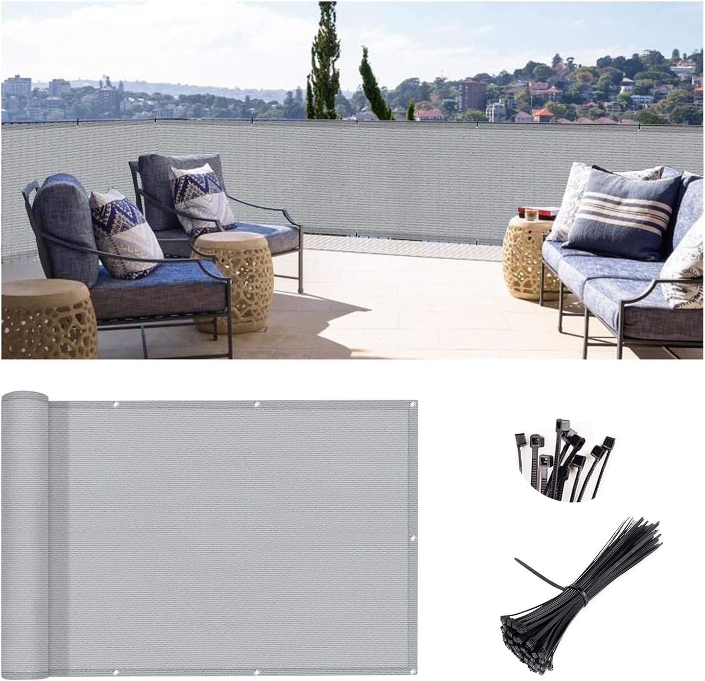Cubierta malla gris 3x16pulg para valla privacidad patio