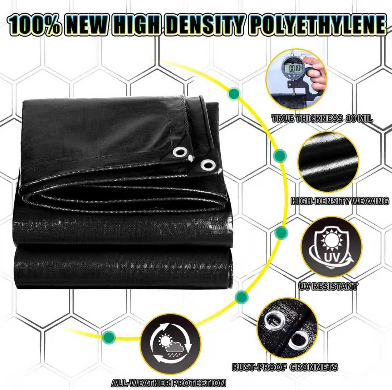 Lona negra polietileno 6x12ft 0.394pulg UV resistente