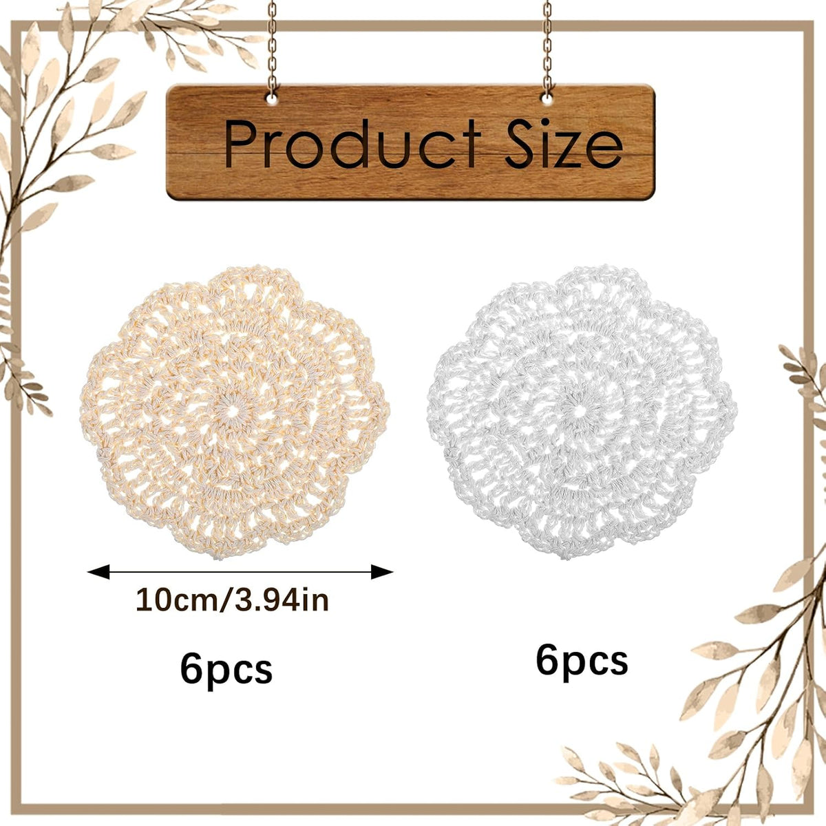 12 Pzas Doilies Encaje Algodón 4pulg Hechos a Mano