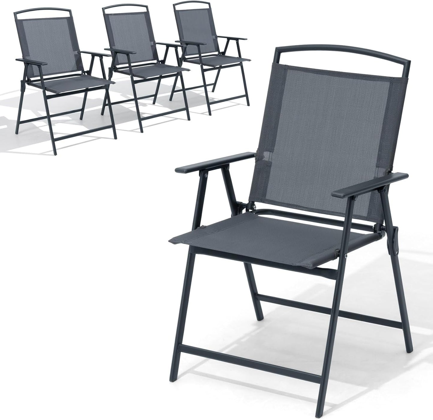 Set 4 sillas plegables para patio color gris