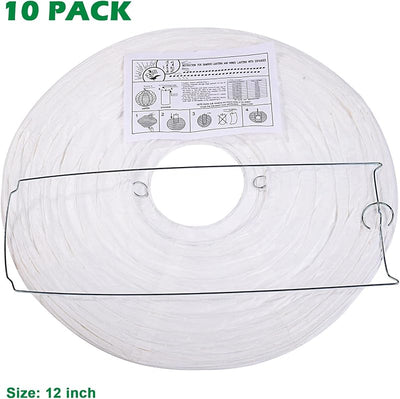 10 Faroles Papel Blanco 12pulg Redondos Colgantes