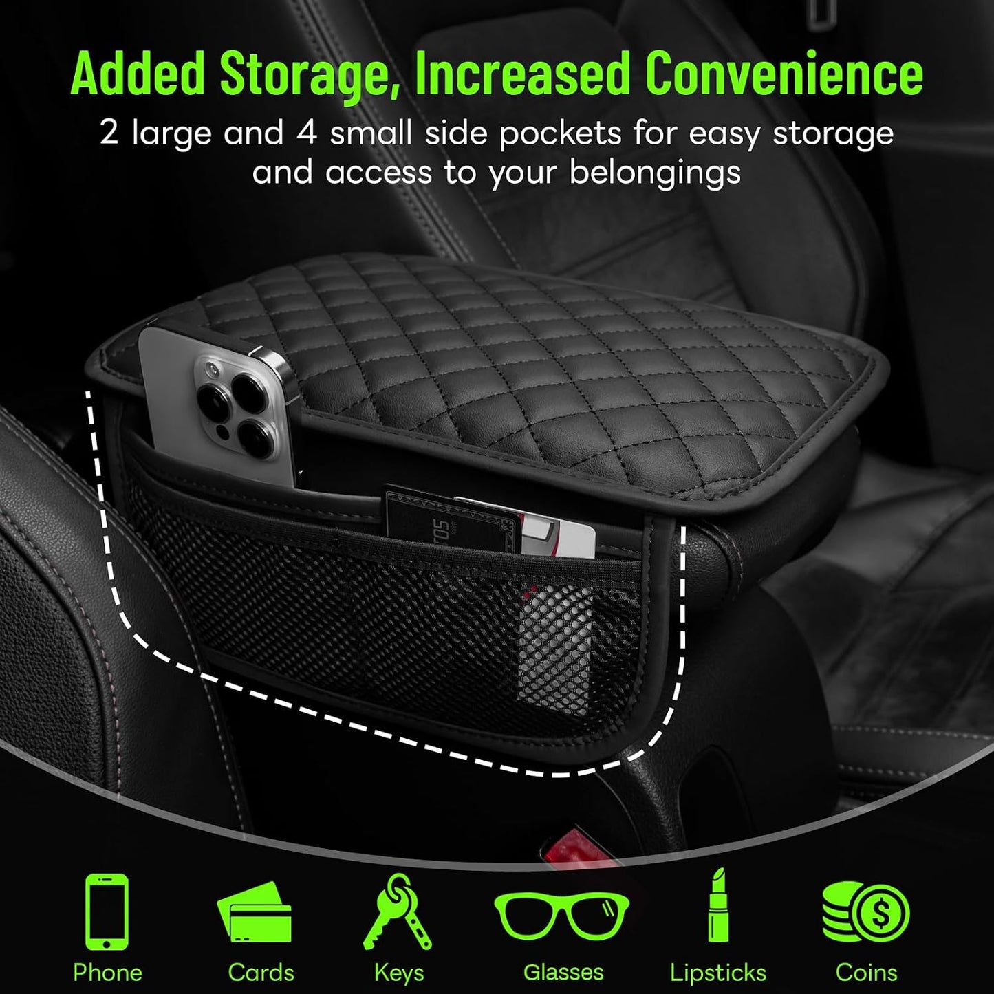 Funda reposabrazos coche cuero 6 bolsillos gruesa universal