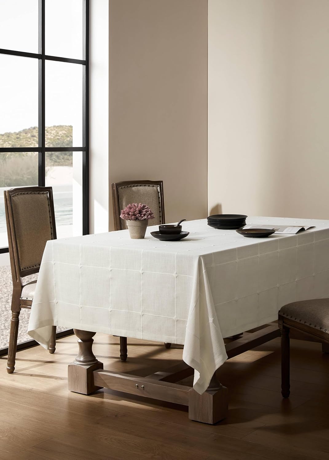 Mantel lino algodón cuadriculado 60x120pulg resistente agua