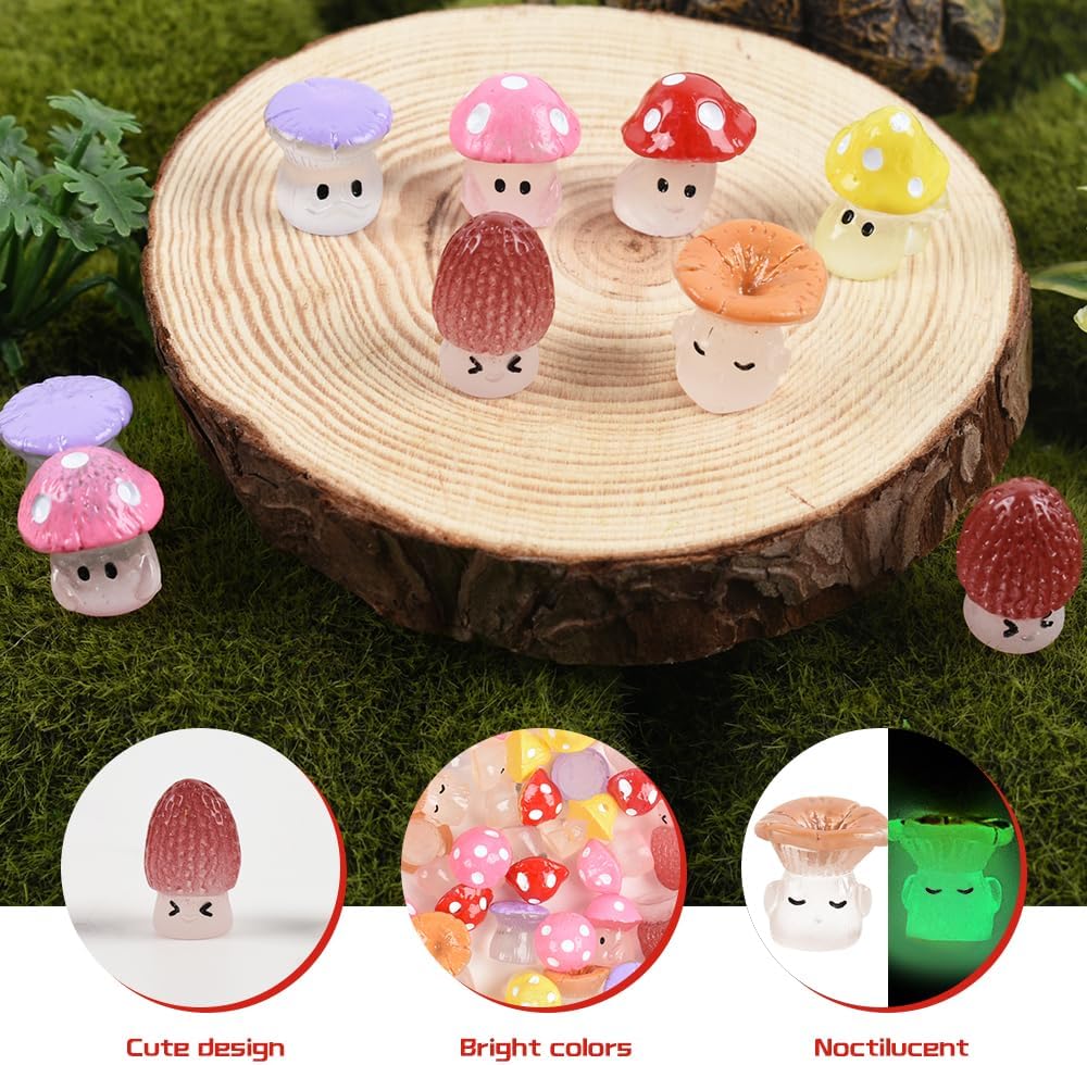 Figuras hongos luminosos resina 50 pzas para jardín hadas