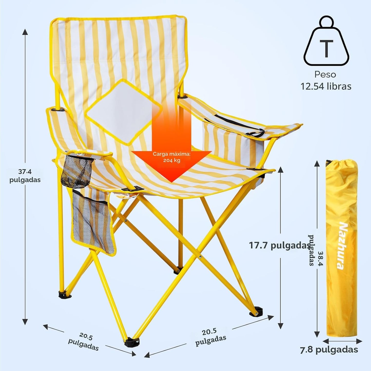 2 Sillas Plegables Acampar con Bolsa Malla Amarillo