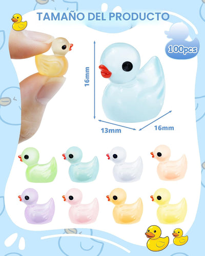 100 Mini Patos Luminosos Resina 8 Colores Decoración