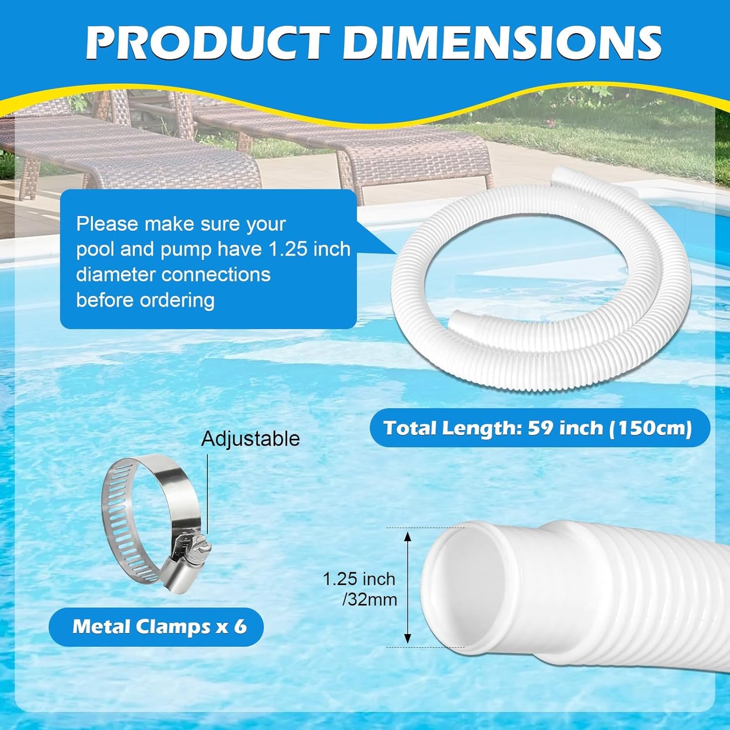4 Mangueras Piscina 1.25pulg Repuesto Bomba 59pulg Comp