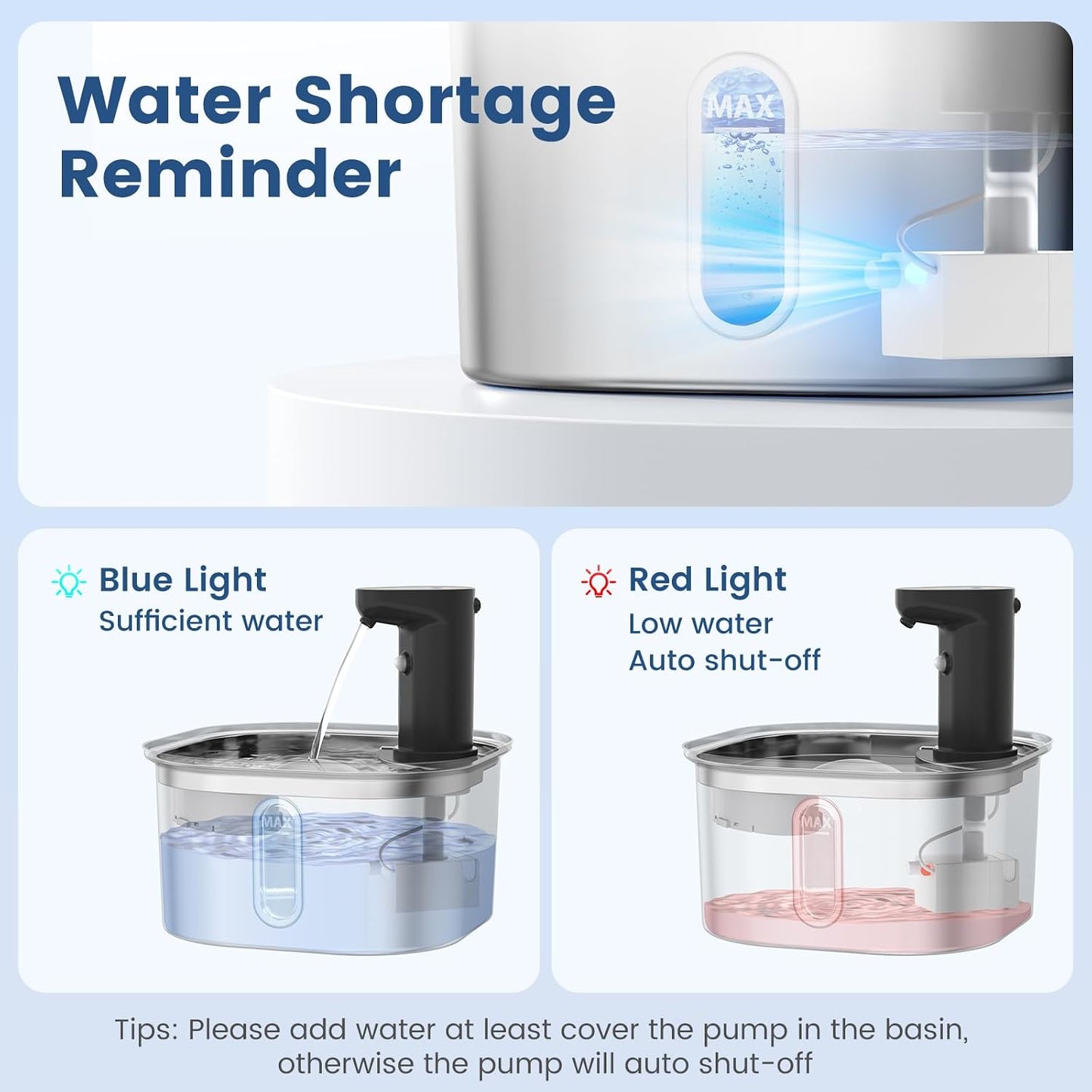 Bomba agua con sensor LED para fuente inalámbrica gatos