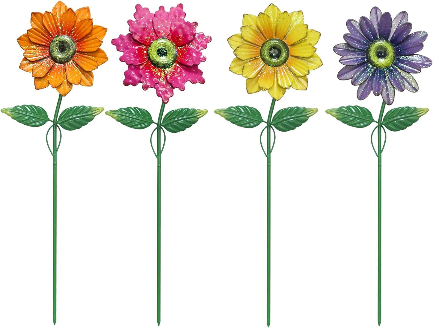 Pack 4 estacas flores metal 20" decoración jardín