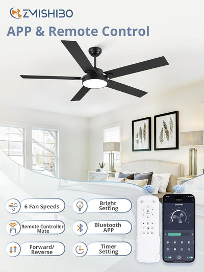 Ventilador techo 60pulg LED 30W 6 vel 3CCT motor CC silencioso
