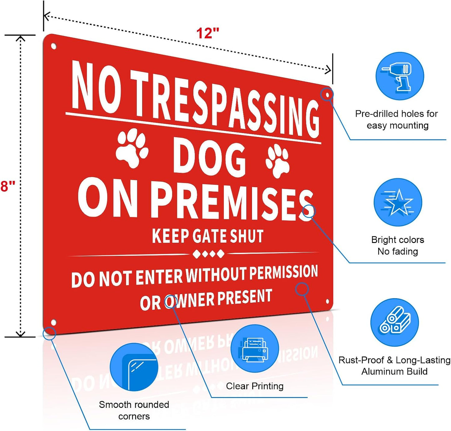 Señal advertencia no trespassing aluminio 12x8pulg impermeable