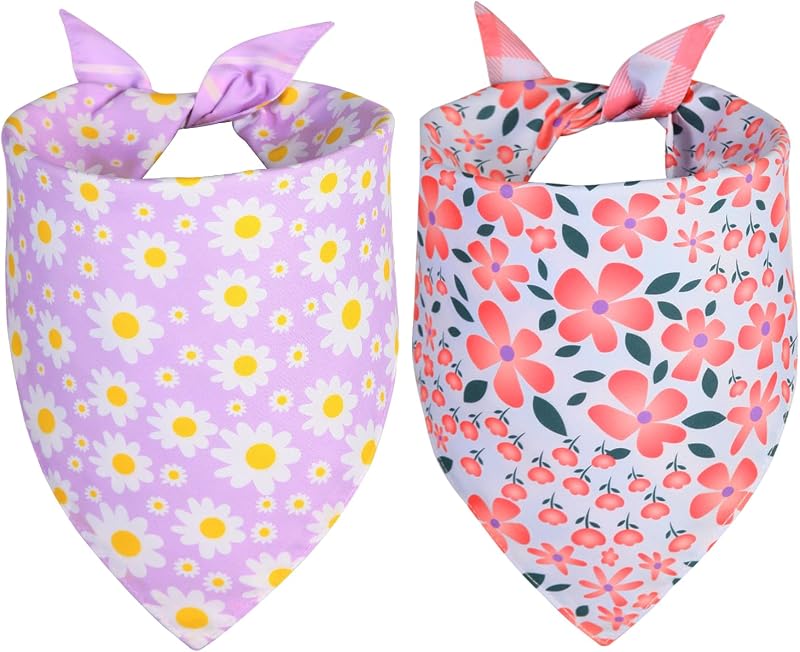 Bufanda triangular reversible perros niñas con flores