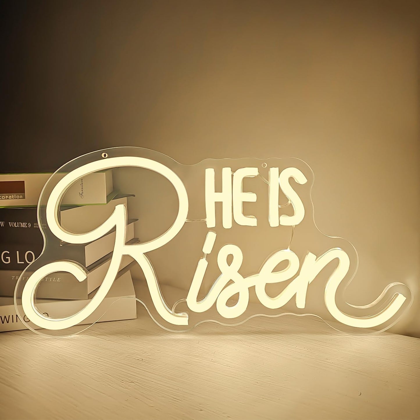 Letrero LED neón USB He Is Risen para pared Navidad Pascua