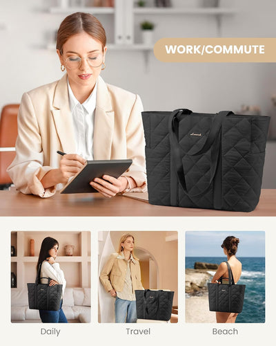 Bolsa tote acolchada ligera con múltiples bolsillos para
