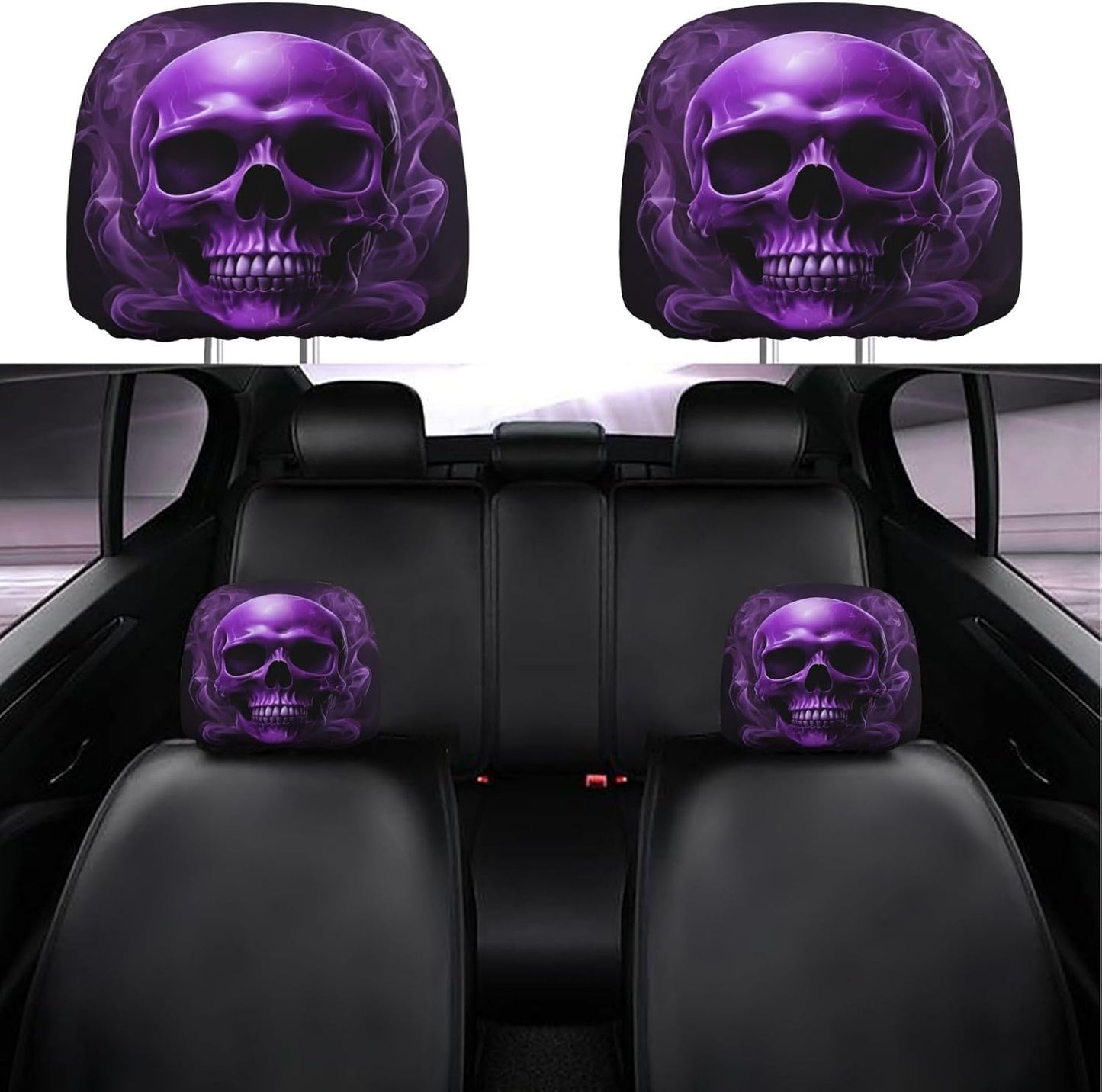 2 Fundas Reposacabezas Auto Calavera Morada Universal Suave