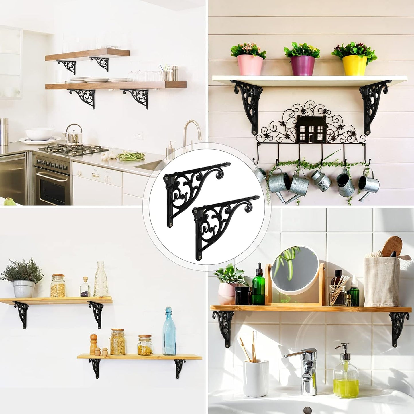 2 Soportes Metal Estantería Negro Decorativo Resistente