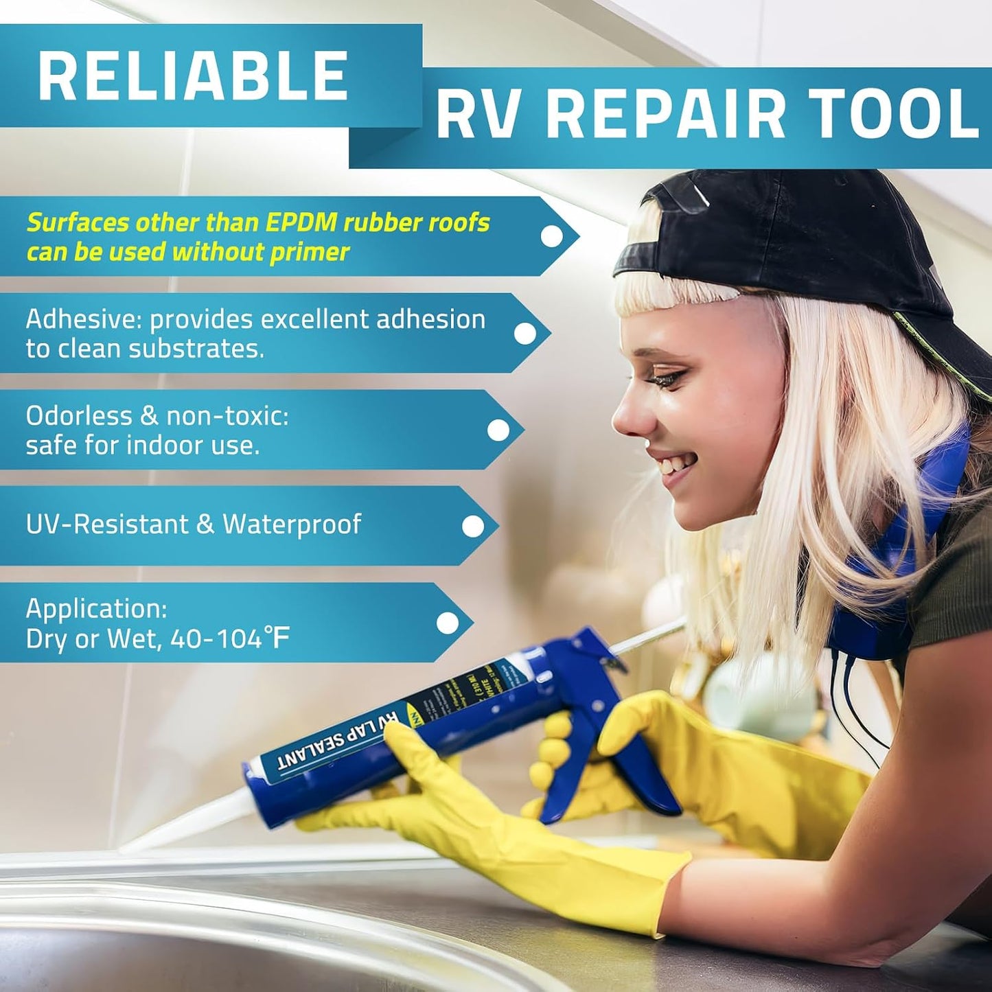 Sellador techo RV autonivelante 2 pack blanco flexible UV