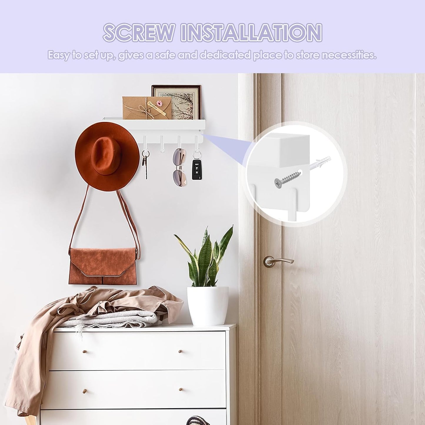 Soporte pared llaves adhesivo 6 ganchos blanco