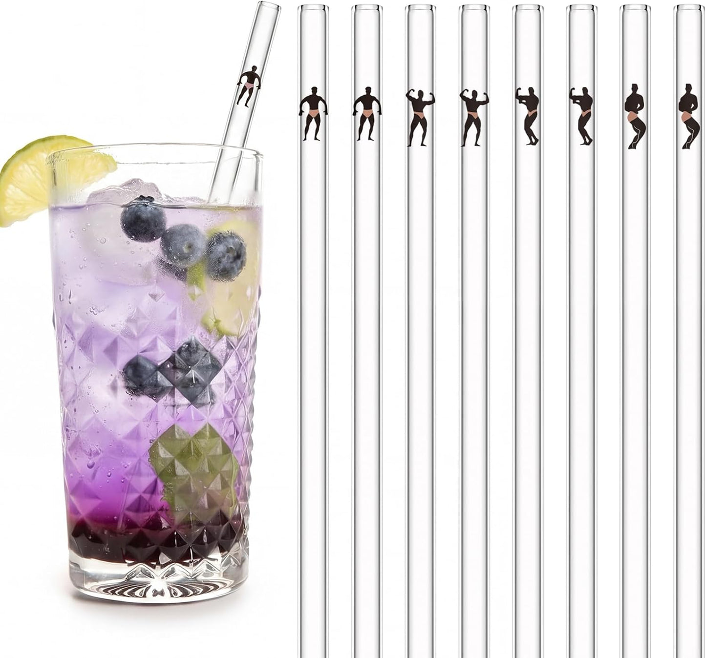 8 Popotes Vidrio Reutilizables Fiesta Nupcial con Cepillos