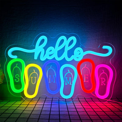 Letrero neón Hola Verano luz LED USB para pared dormitorio