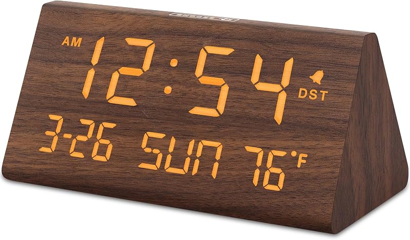 Reloj despertador digital de madera con USB y temperatura