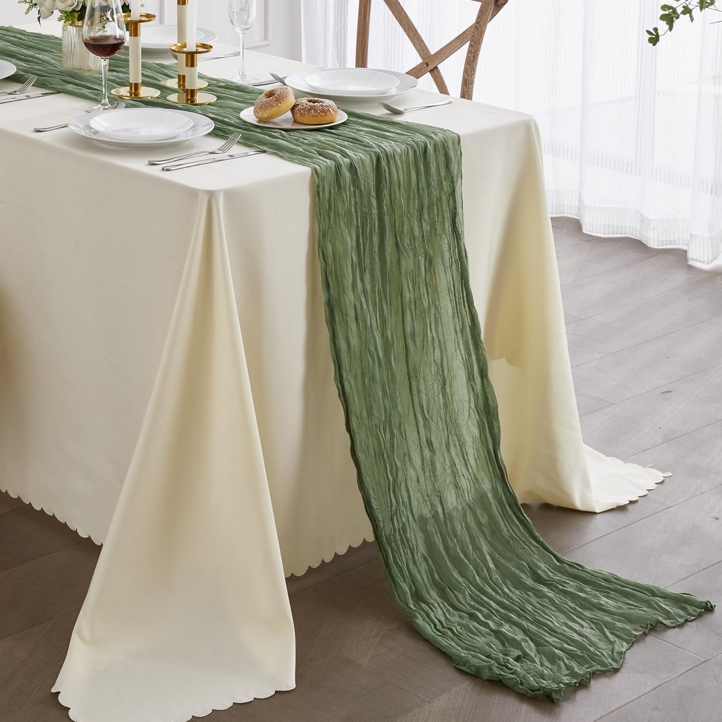 Camino mesa tela queso 35x160pulg verde salvia bohemio bodas