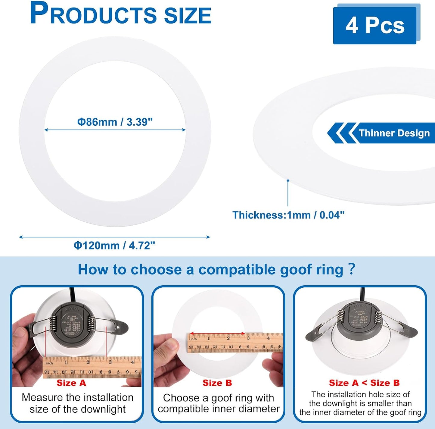Anillos Goof 3.39pulg 4 Pzas para Moldura Luz Empotrada