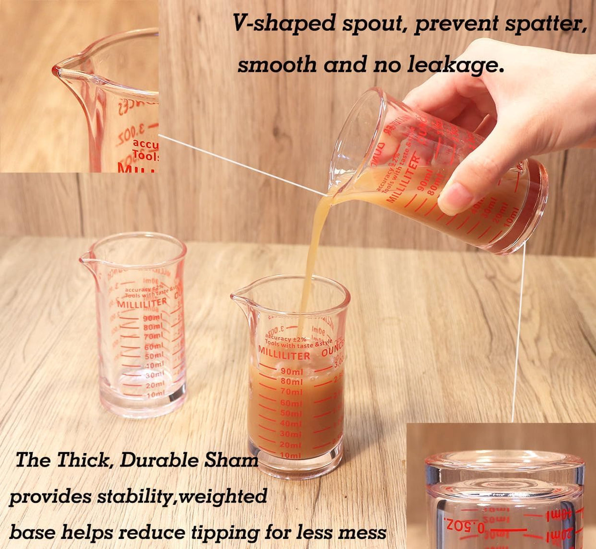 Taza medidora vidrio doble escala 3oz/90ml set 2