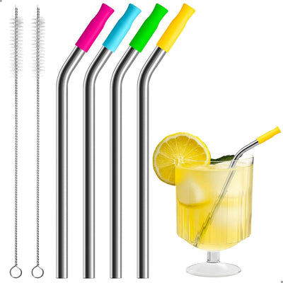 Pajitas pequeñas de acero inoxidable para tazas 8/10/12 oz paquete de 4 con puntas de silicona