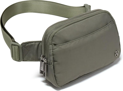 Riñonera mujer 5 bolsillos cremallera nailon gris salvia