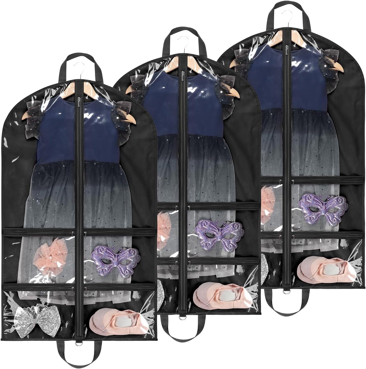 Bolsa ropa infantil baile 40" 4 bolsillos transparentes