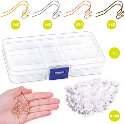 Set 480 ganchos aretes incluye alambre y piezas traseras joyería