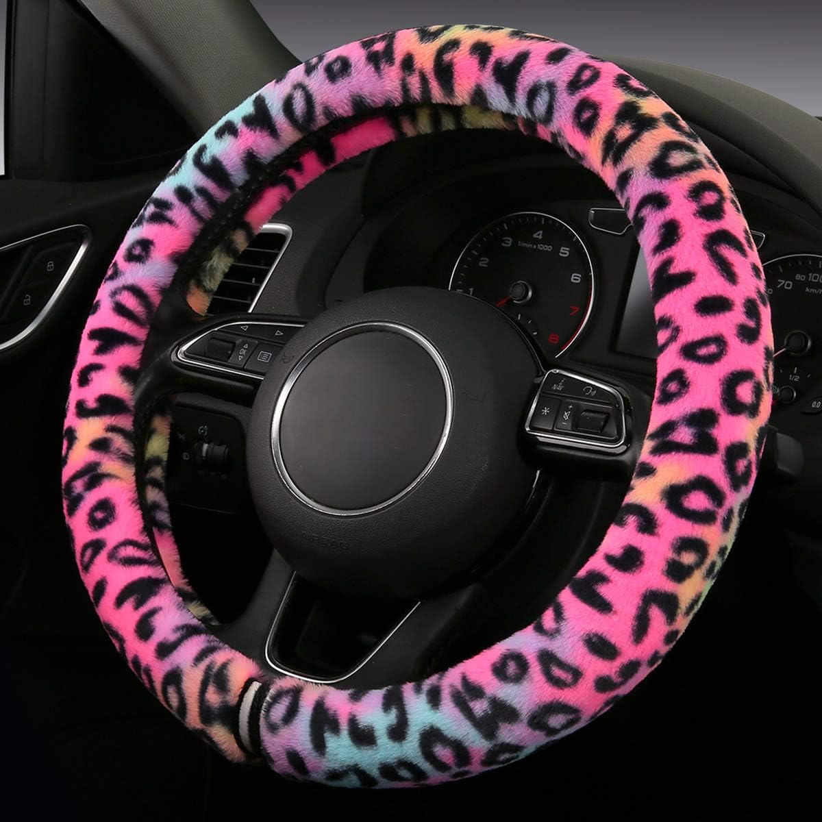 Funda volante felpa leopardo absorbente sudor 15" rojo