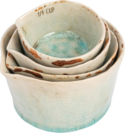 Set 4 Tazas Medidoras Gres Esmalte Crackle Verde