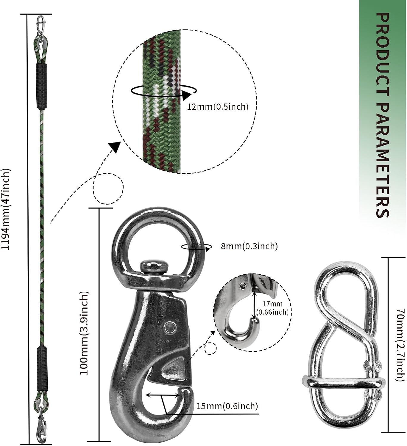 Correas ajustables para árbol de hamaca 47" 1000lb