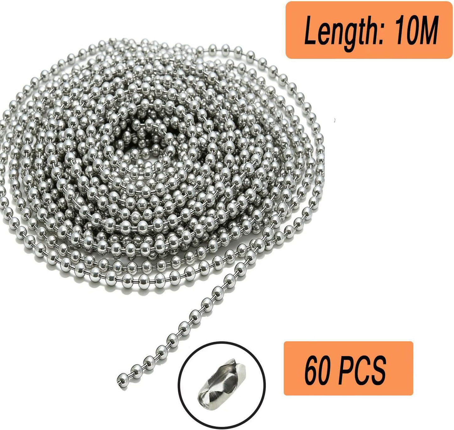 Collar cadena bola acero inox 33ft 60 conectores plateado perro