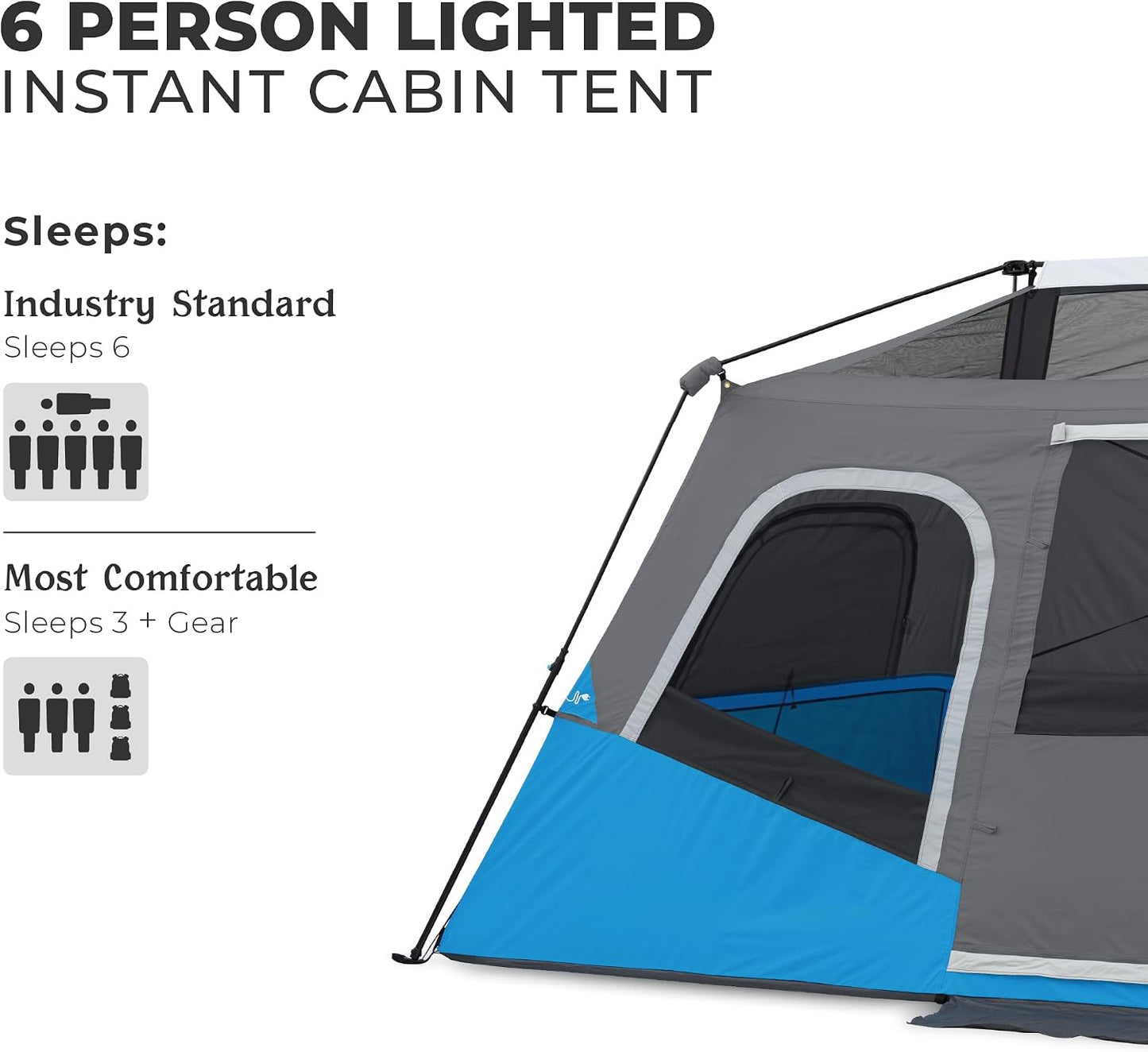 Carpa para camping con luces LED y bolsillos de