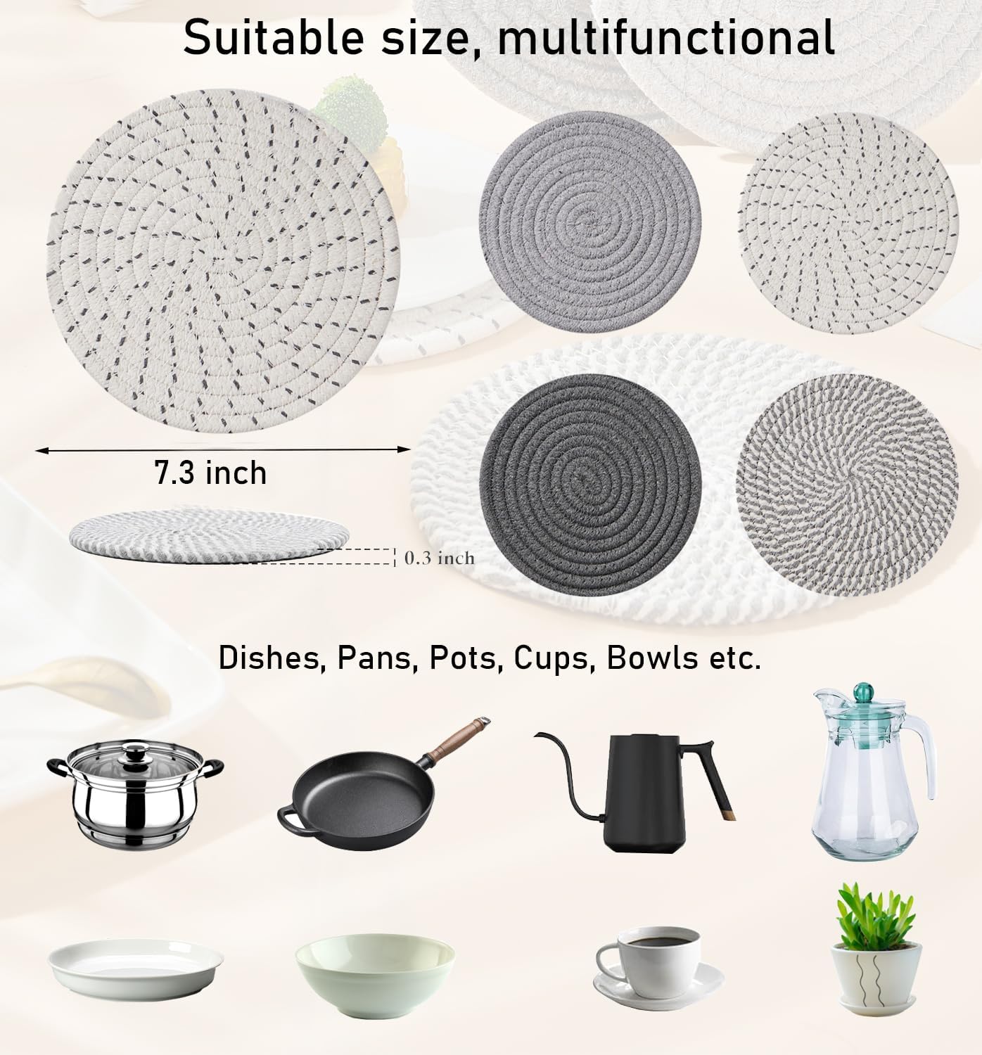 Soportes para ollas color gris y blanco antideslizantes 7.3pulg