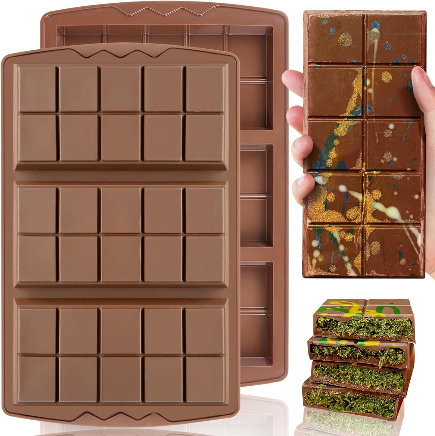 Molde silicona barras chocolate 2 pzas 0.85pulg sin BPA