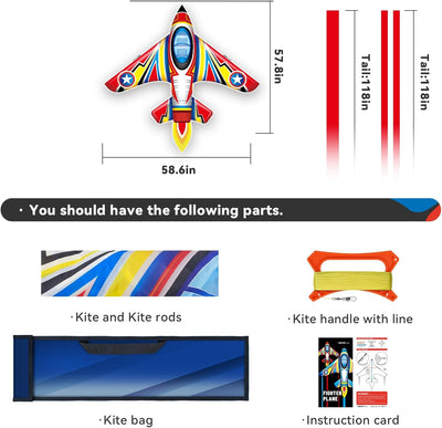 Cometa avión para niños 4-8 años rojo para parque y playa
