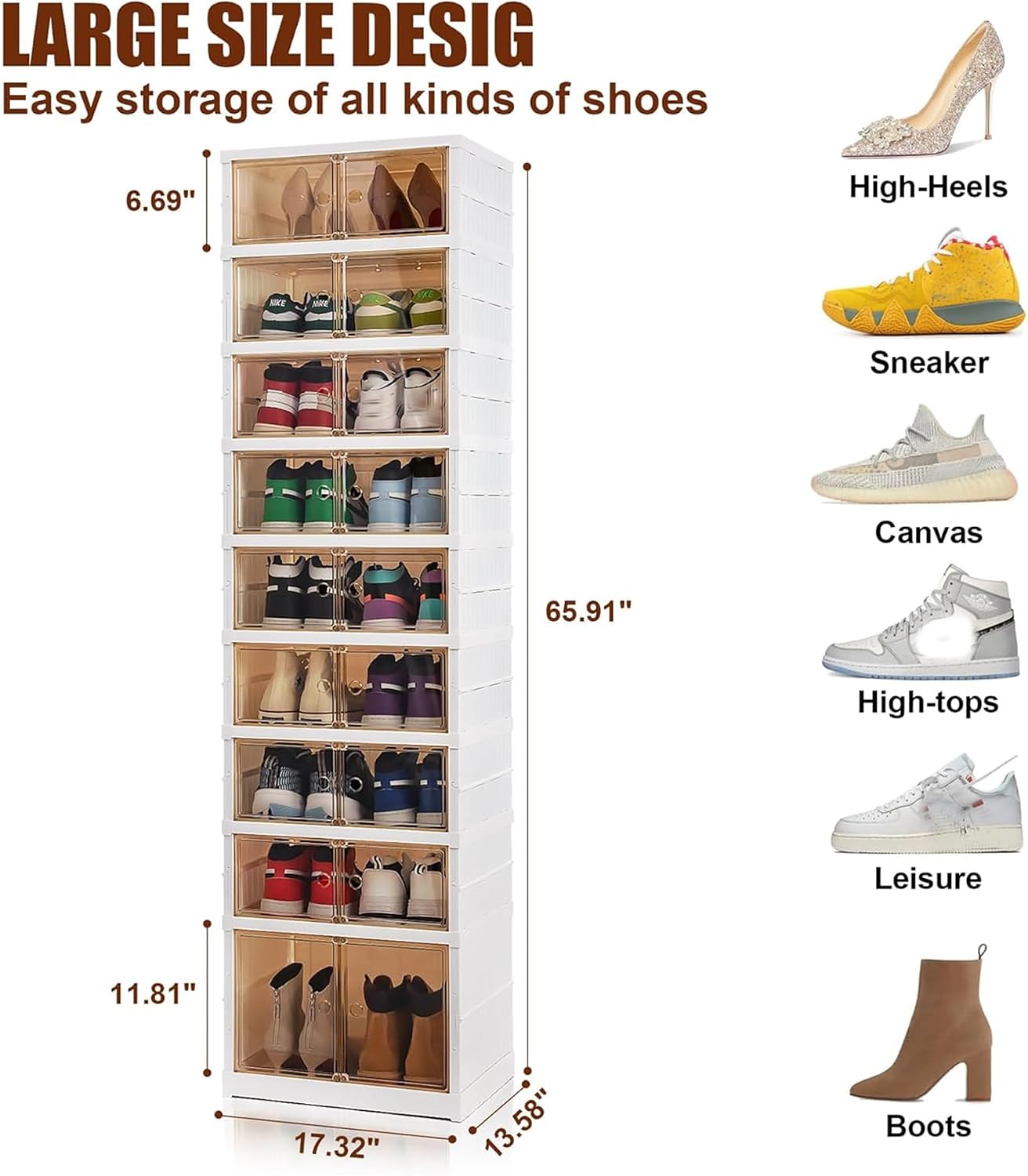 Caja zapatos plástico transparente apilable plegable