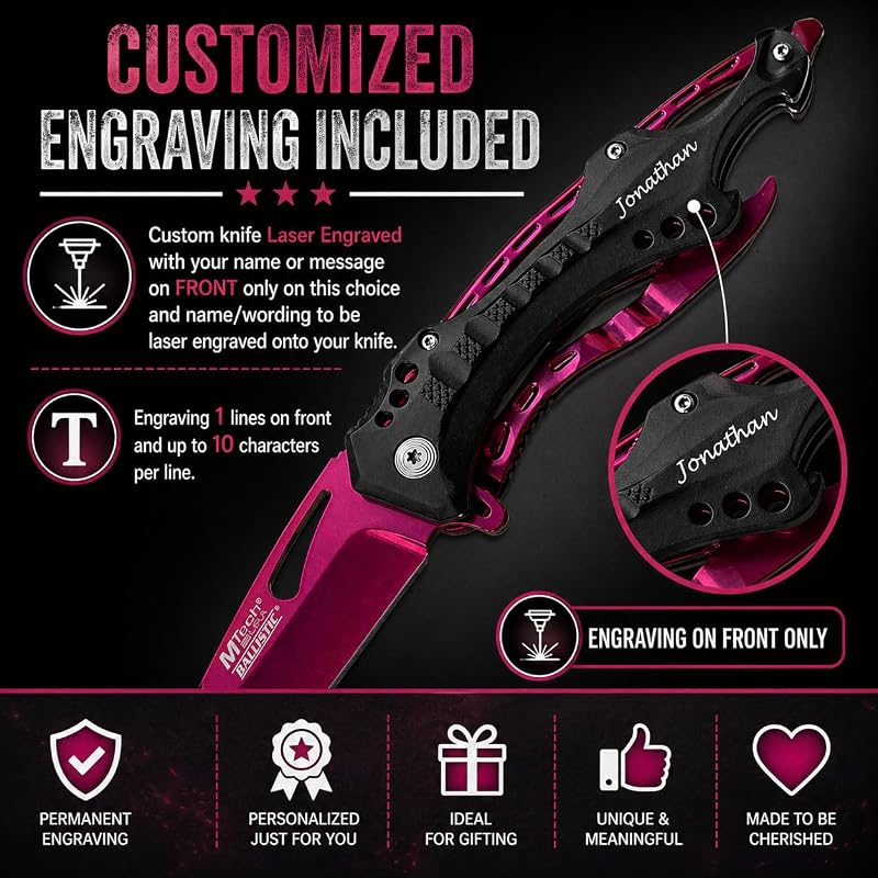 Cuchillo bolsillo grabado regalo dia padre hombres magenta
