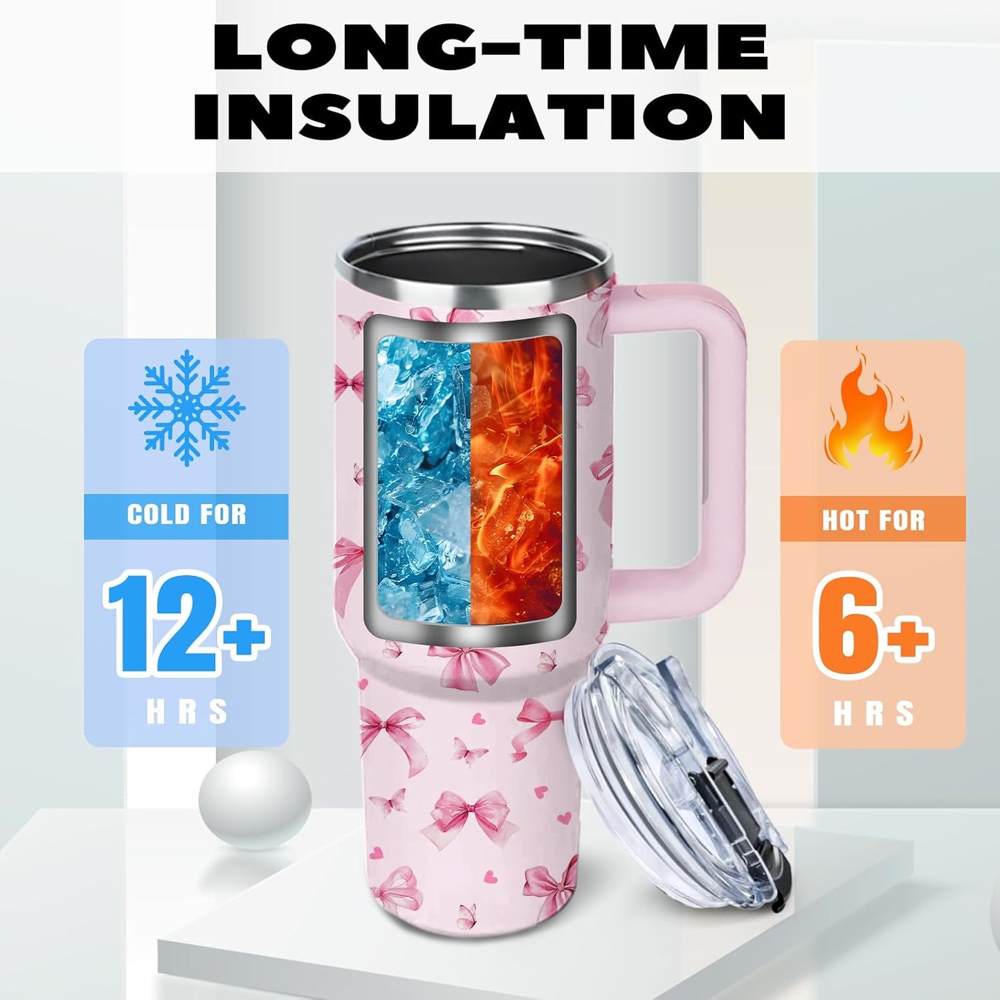 Vaso acero inox con lazo rosa 770ml para mujer